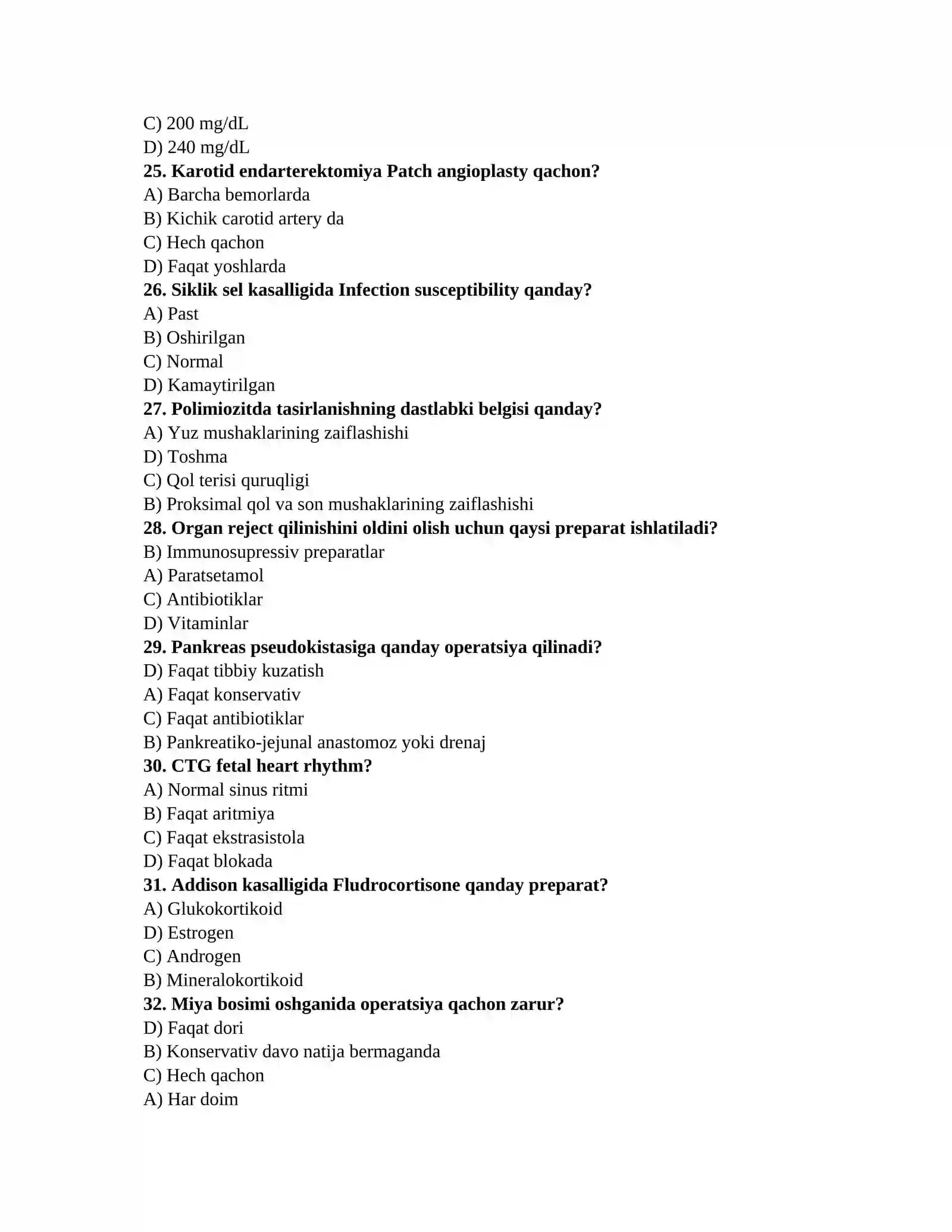 Tibbiyot malaka savollari 4