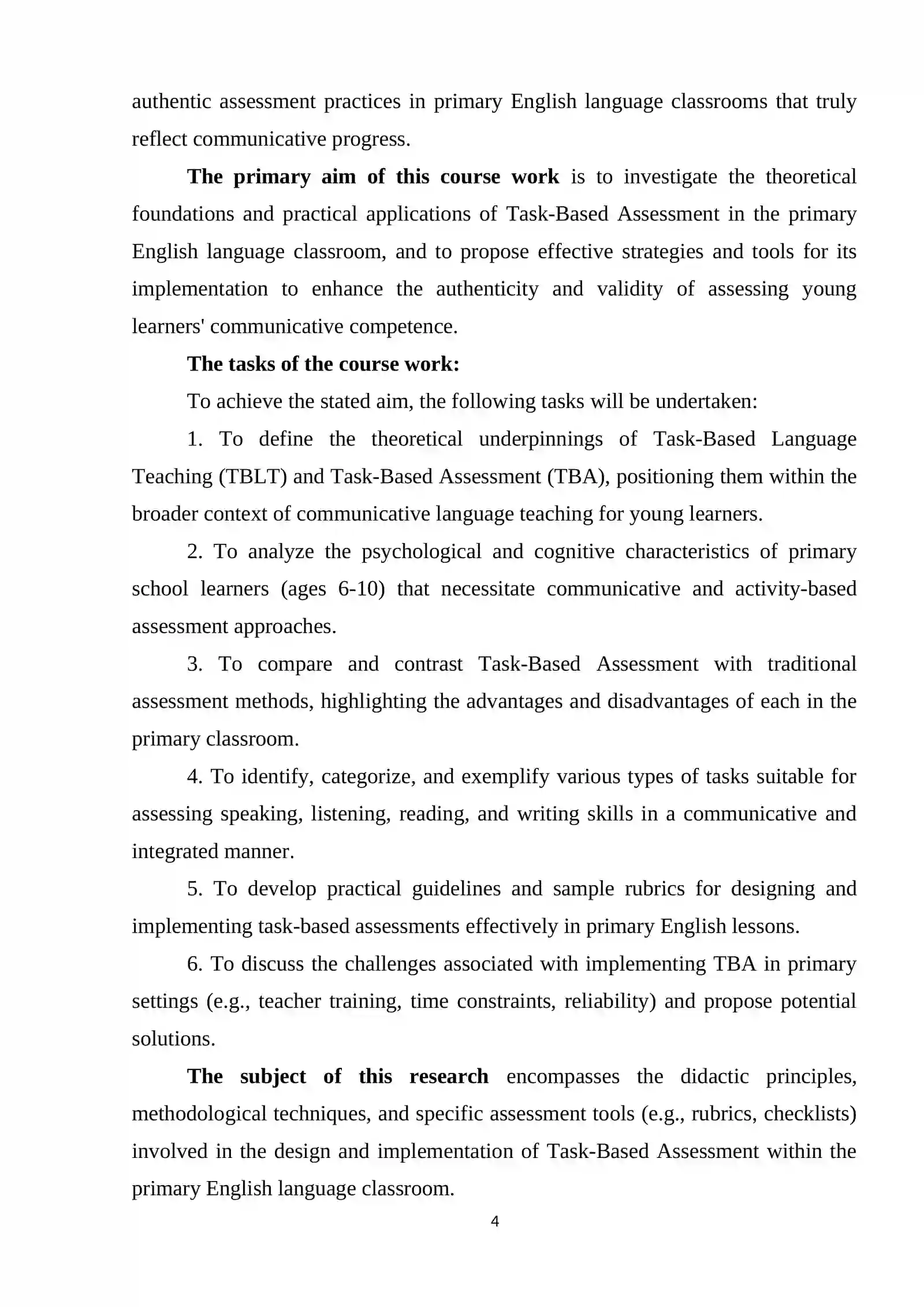 TASK-BASED ASSESSMENT IN THE PRIMARY ENGLISH LANGUAGE CLASSROOM 4