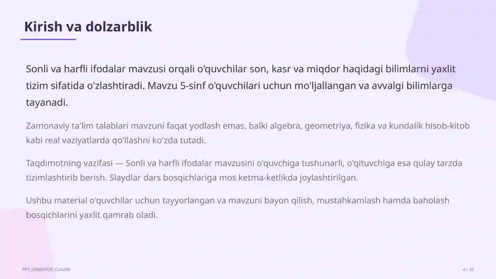 Sonli va harfli ifodalar (5-sinf) 4