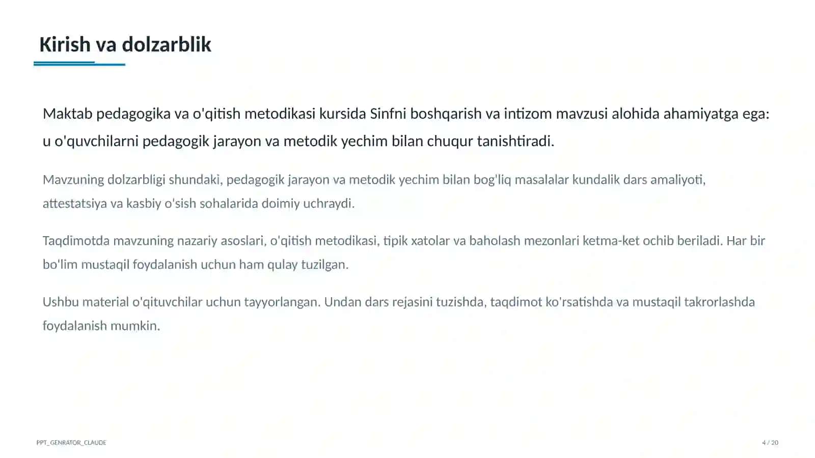 Sinfni boshqarish va intizom 4