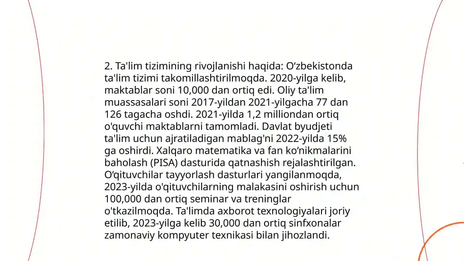 Mustaqillik yillarida Oʻzbekistonda maʼnaviy va madaniy taraqqiyot 4