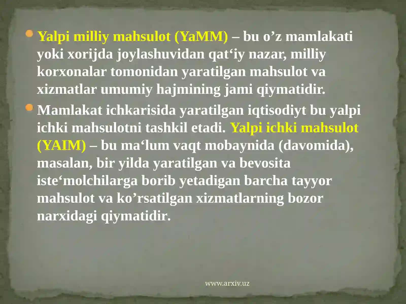 Yalpi ichki mahsulotlar statistikasining xajmi 4