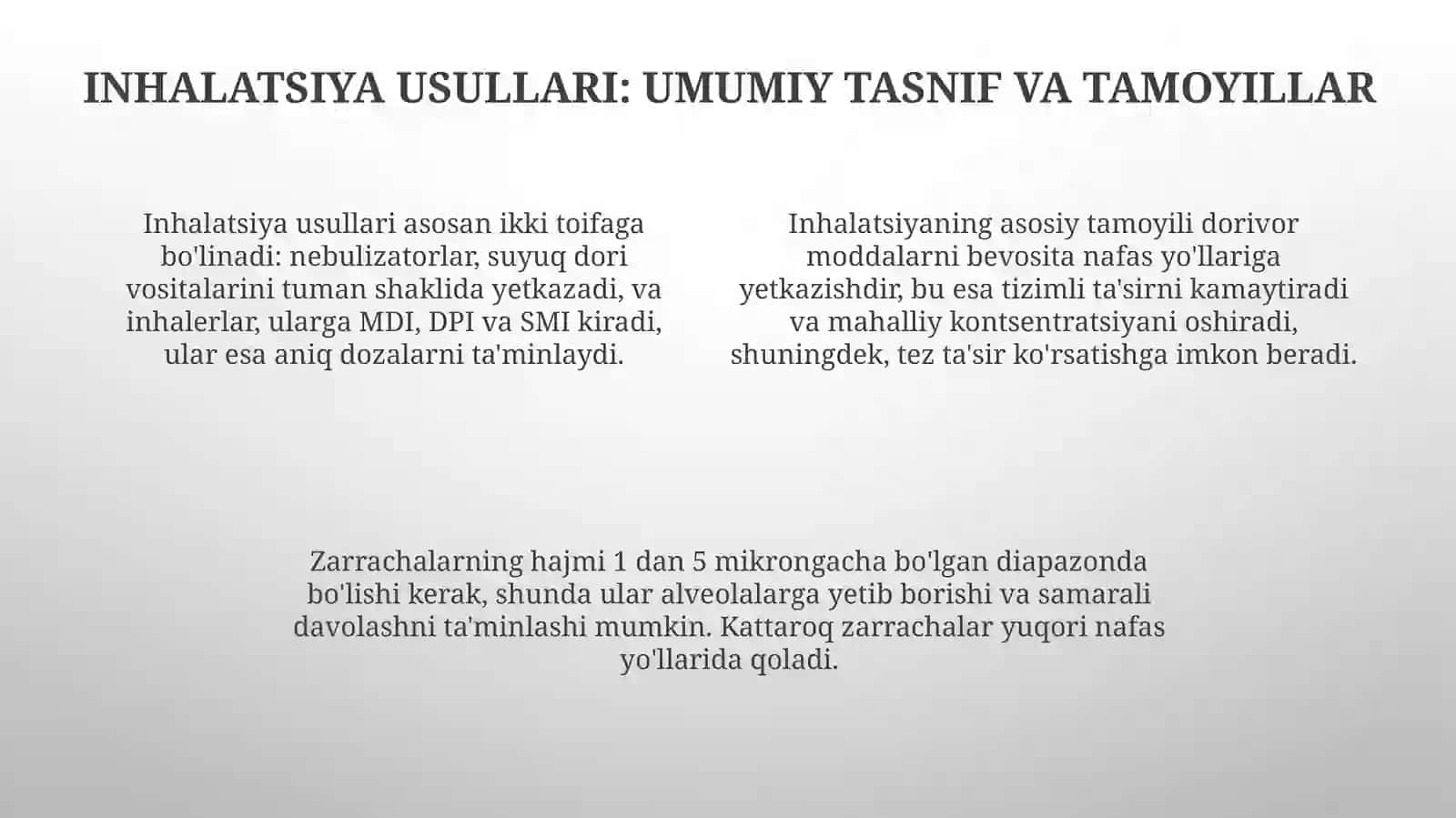 Nafas olish yo’llari kasalliklari uchun dori vositalarining zamonaviy ingalatsiyon usullari 4