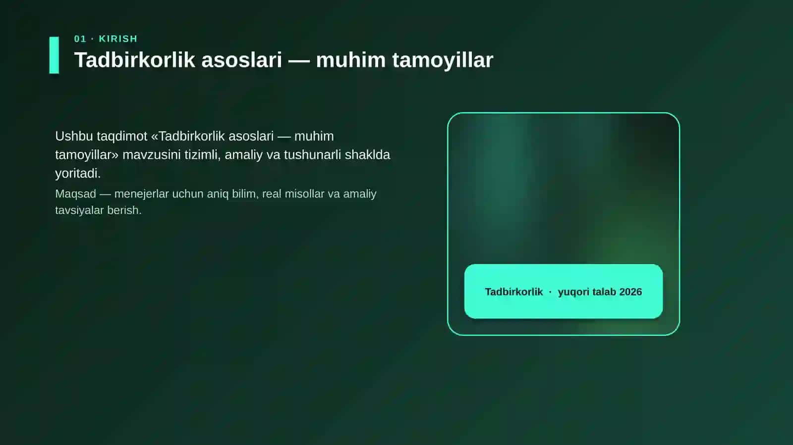 Tadbirkorlik asoslari — muhim tamoyillar 4