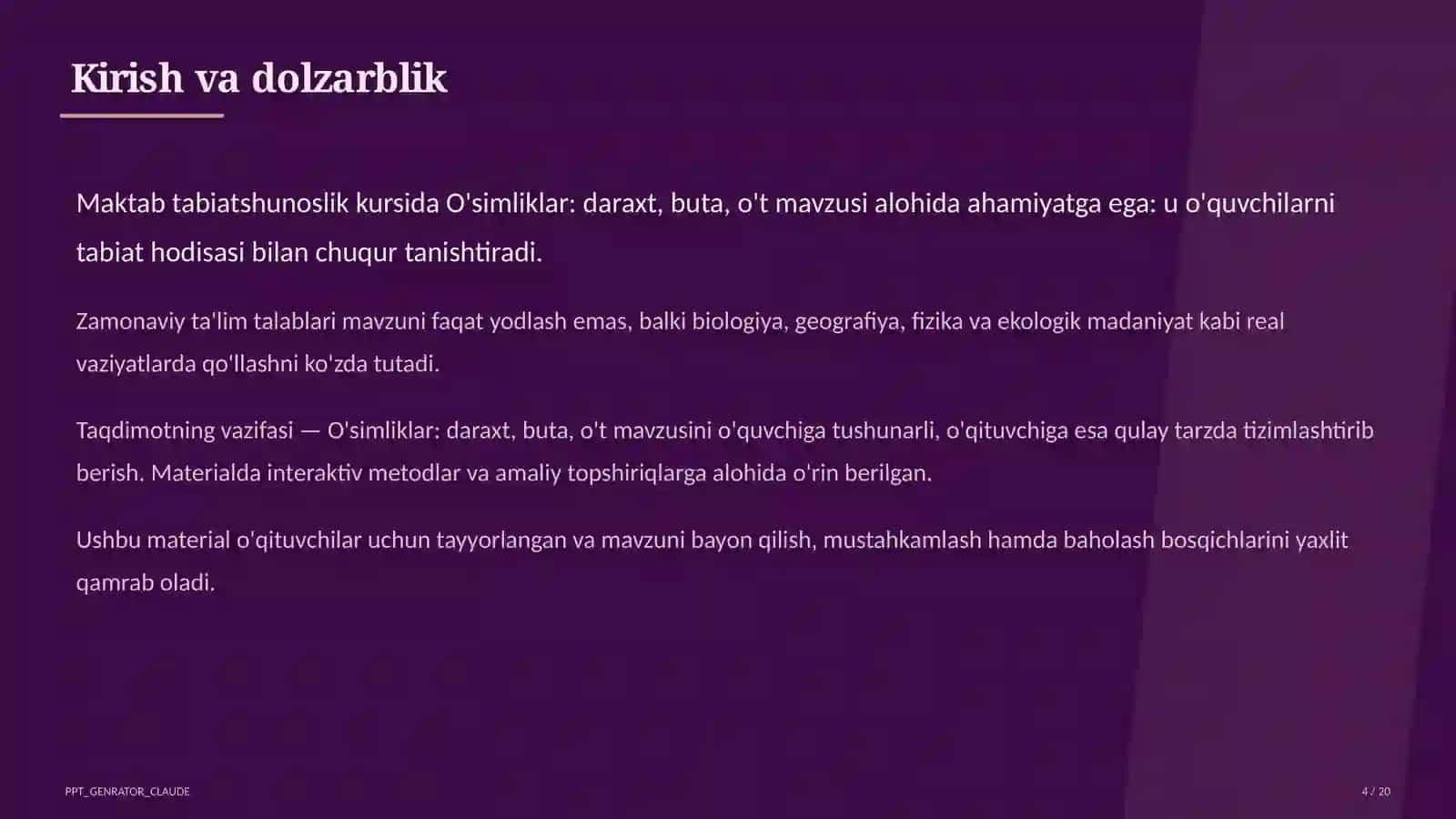 O'simliklar: daraxt, buta, o't (1-sinf) 4