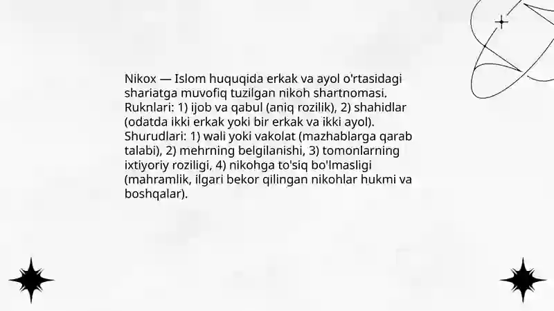 Islom xuquqshunoslogida oila,nikox,taloq,zixor tushunchalar 4