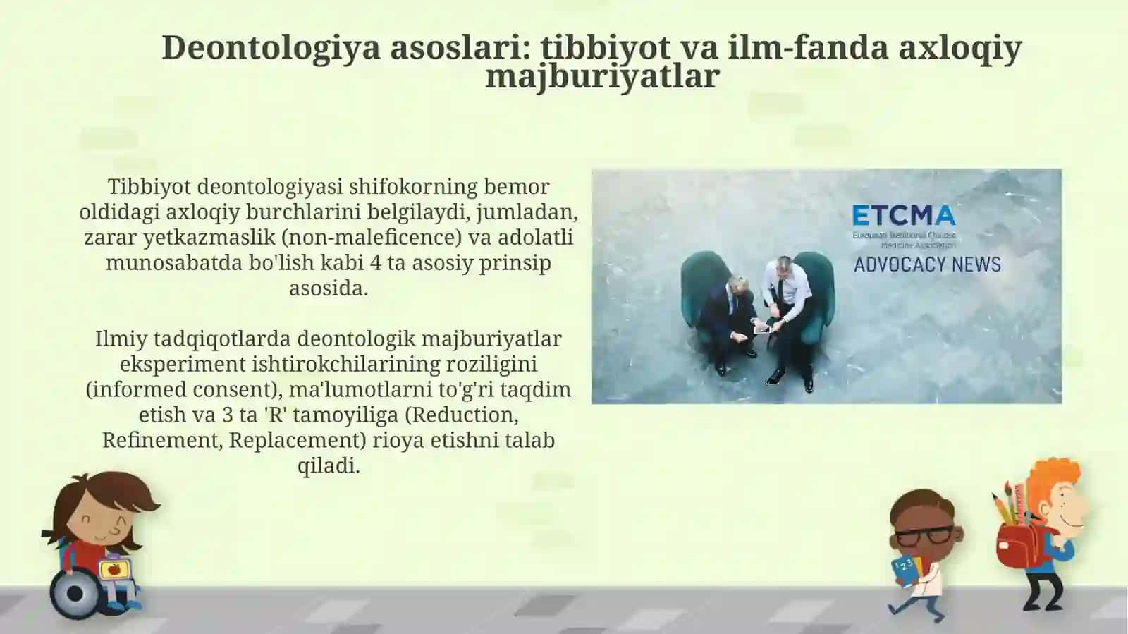 Tibbiy va ilmiy ishlarda davomida tibbiy guruhlardagi munosabatlarning deontologik jihatlari 4