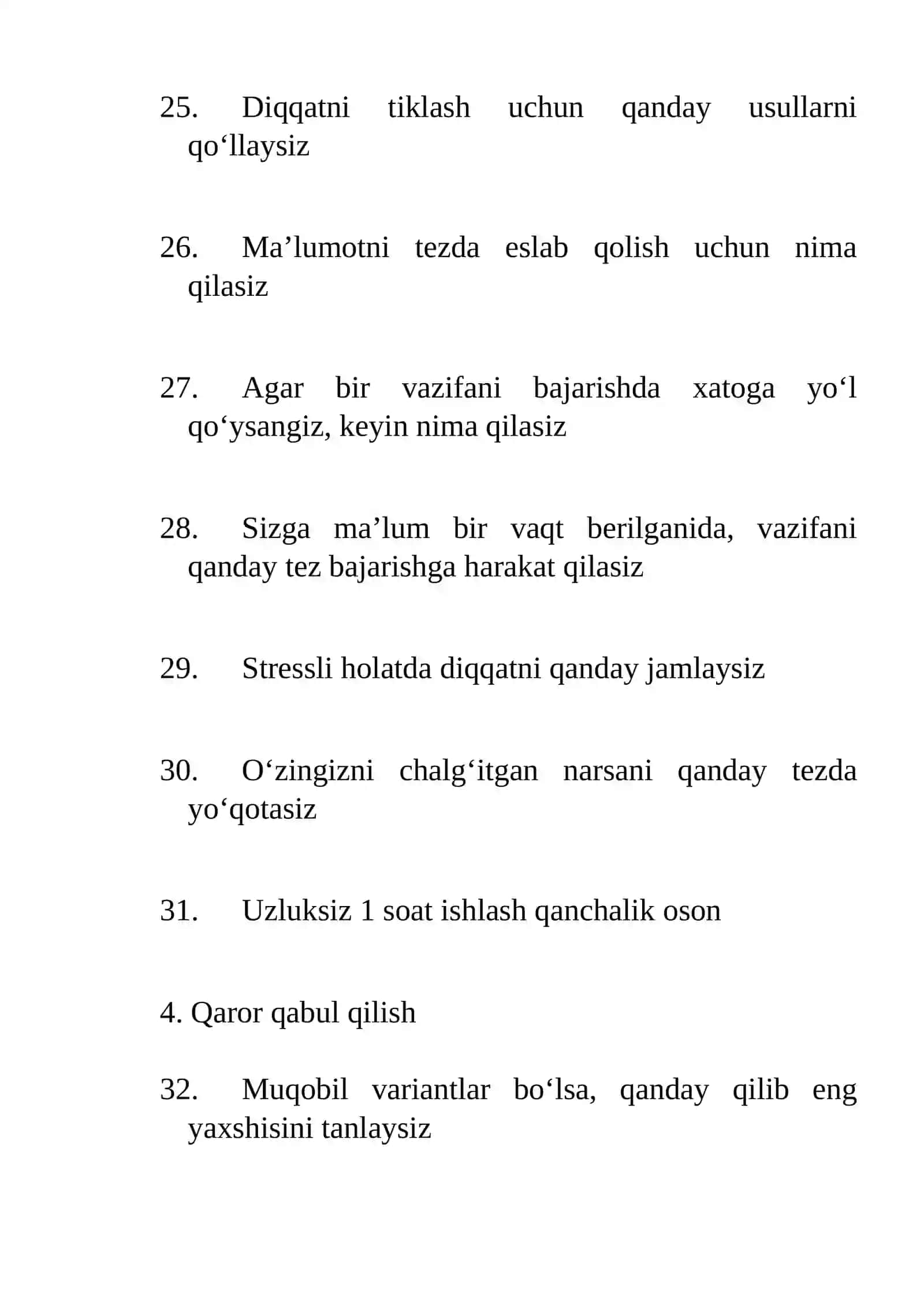 ICHKI ISHLARGA KIRUVCHILAR UCHUN PSIXOLOGIK TESTLAR (100 ta savol) 4