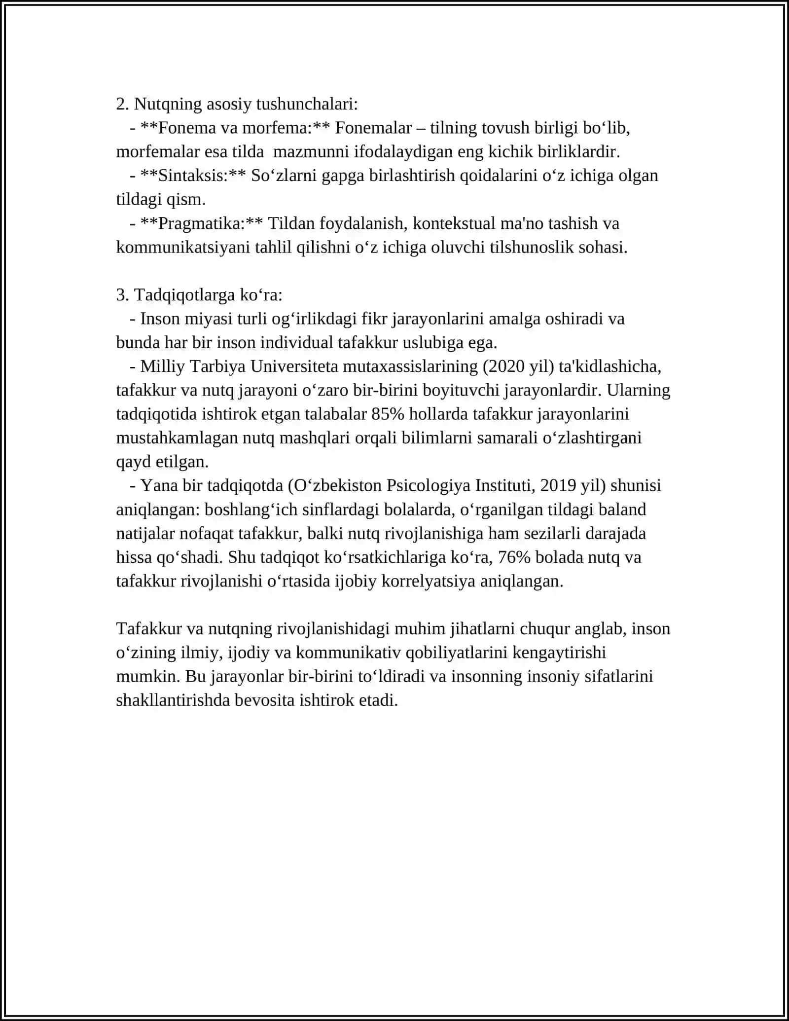 TAFAKKUR VA NUTQ JARAYONI TAFAKKUR VA NUTQNI KASALLIKLARDA O'RGANISH 4