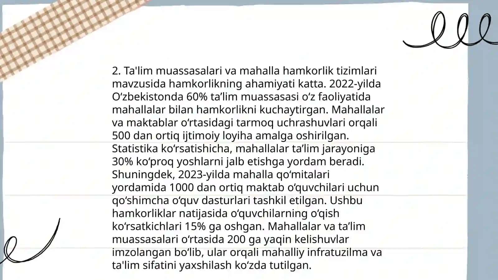 OILA, MAHALLA VA TA’LIM MUASSASASI HAMKORLIK TIZIMLARIDA IJTIMOIY-MADANIY FAOLIYATNI NAMOYON BO‘LISHI 4