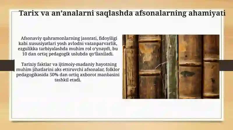 Afsona va rivoyat va dostonlarning xalqpedagogikasidagi o'rnivaahamiyati 4