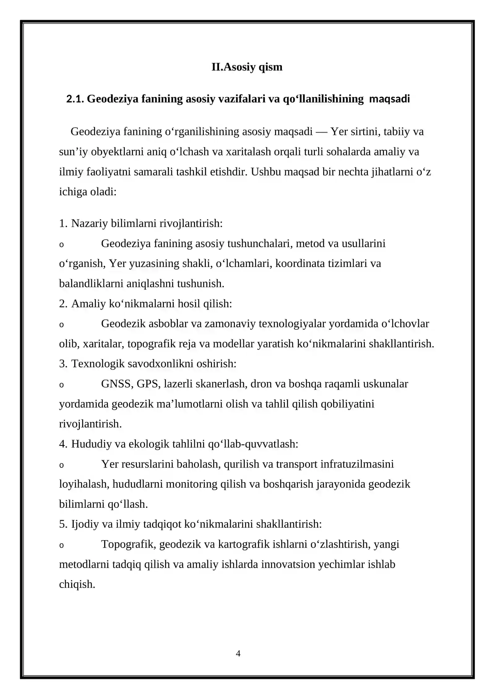 Geodeziya fanining asosiy vazifalari va qo‘llanilishi 4