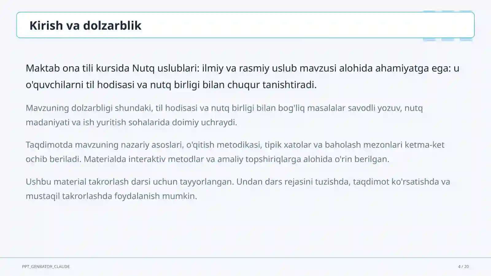 Nutq uslublari: ilmiy va rasmiy uslub (10-sinf) 4