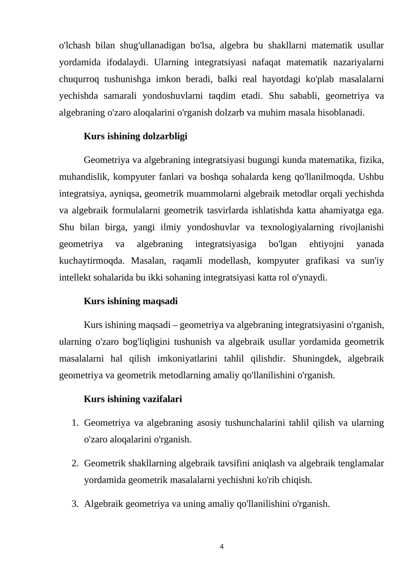 Geometriya va algebraning integratsiyasi 4