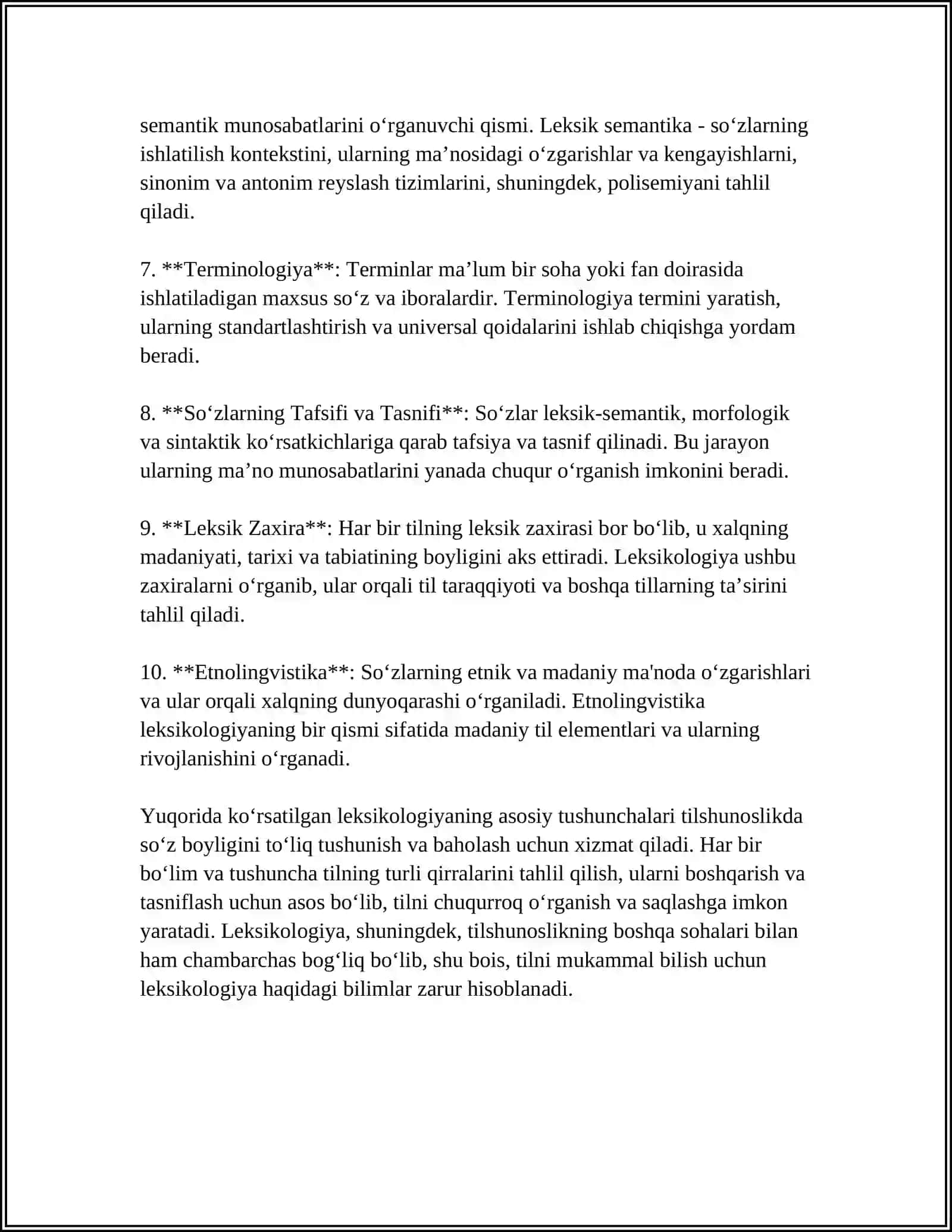 LEKSIKOLOGIYA VA SEMASIOLOGIYA. SOʻZ TILNING MARKAZIY BIRLIGI SIFATIDA 4