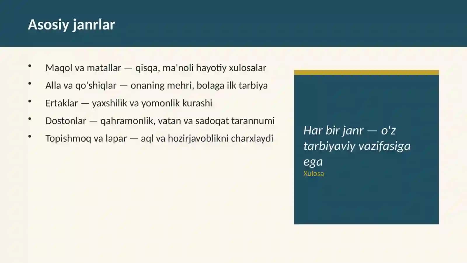 Xalq ijodida oilaviy, ma'naviy, maishiy va odob-axloqiy g'oyalarning yaratilishi 4
