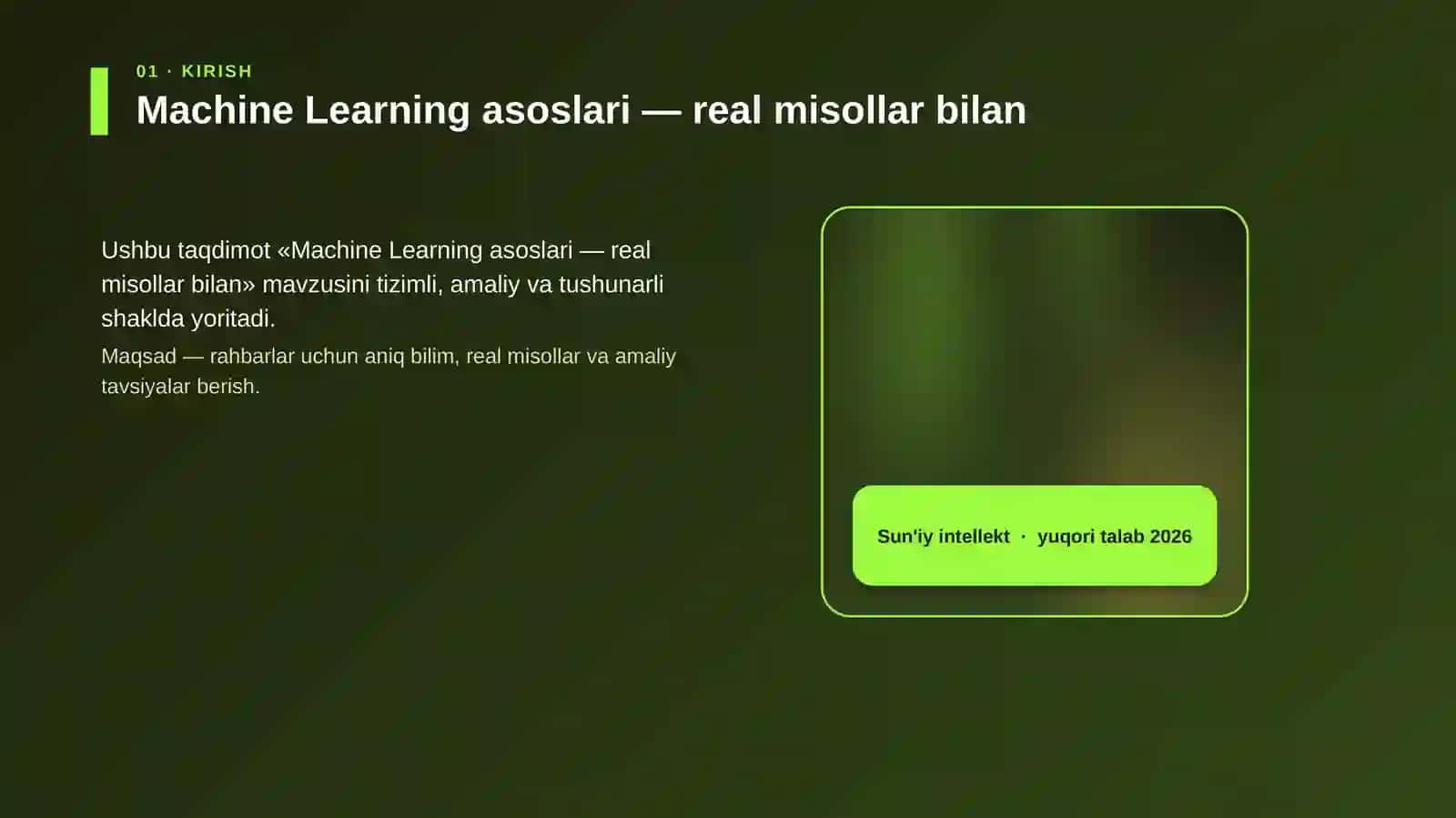 Machine Learning asoslari — real misollar bilan 4