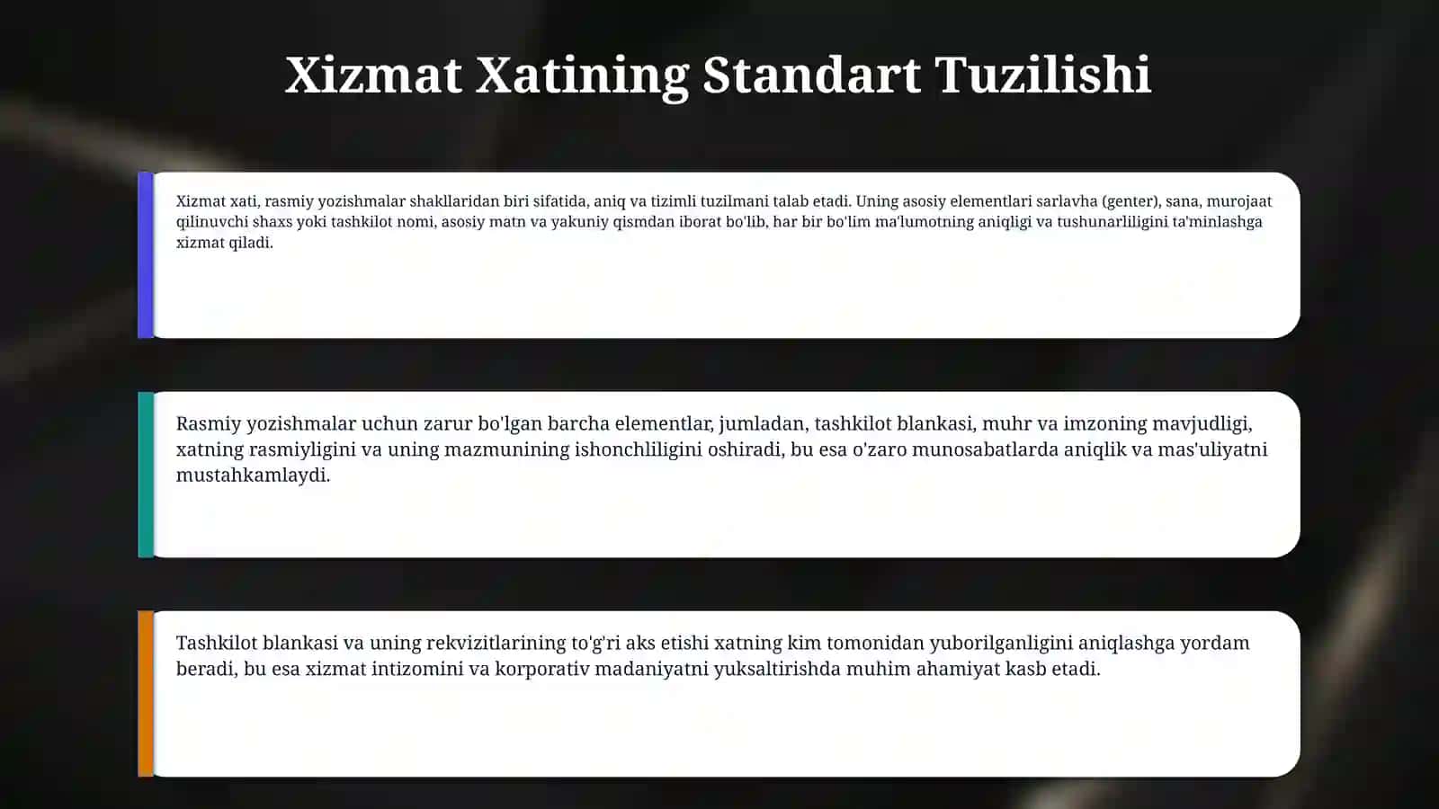 Xizmat yozishmalari, xatlar va ularning turlari 4