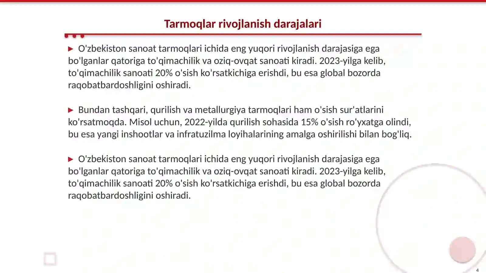Sanoatning taraqqiyot darajasini aniqlash 4