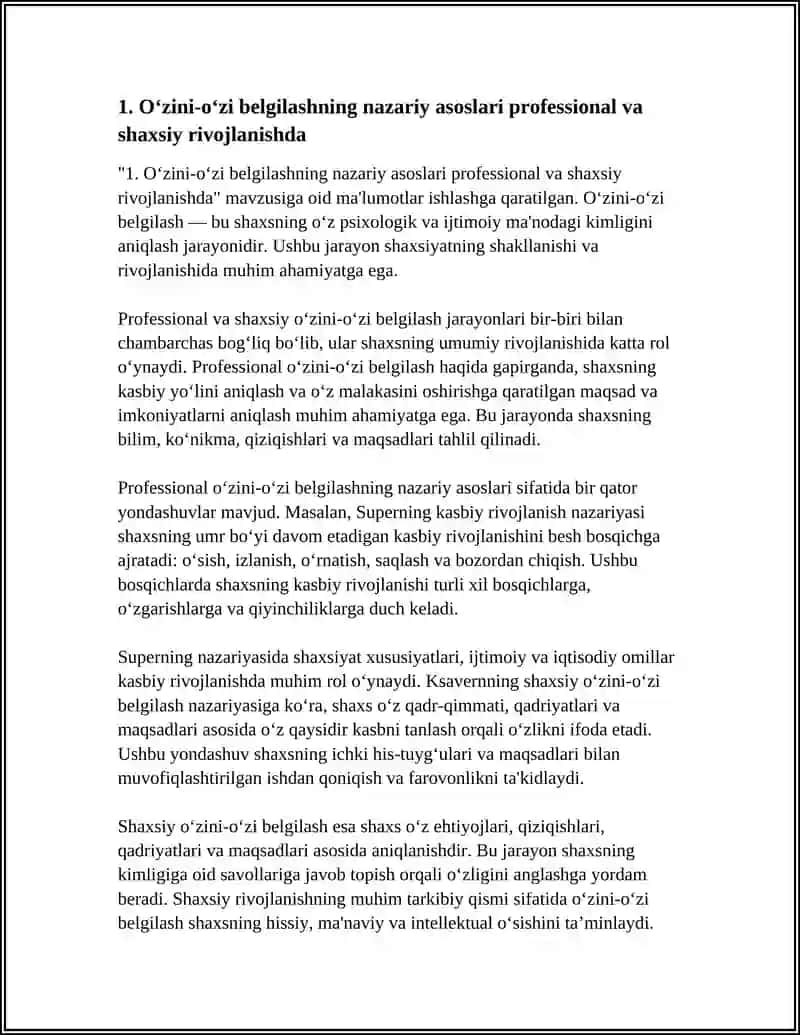 PROFESSIONAL VA SHAXSIY O‘ZINI O‘ZI BELGILASH, SHAKLLANISHIDA O‘ZINI-O‘ZI TAKOMILLASHTIRISH. PROFESSIONAL VA SHAXSIY SIFAT KOMPONENTLARI 4