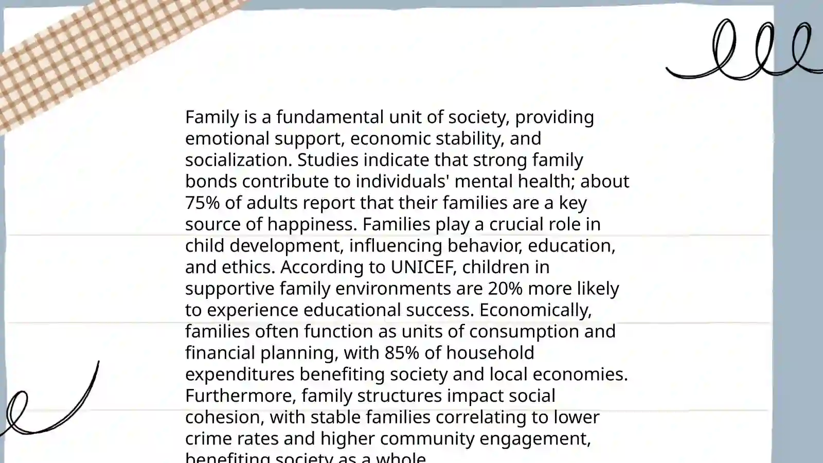 Preparation of a project work on family values 4