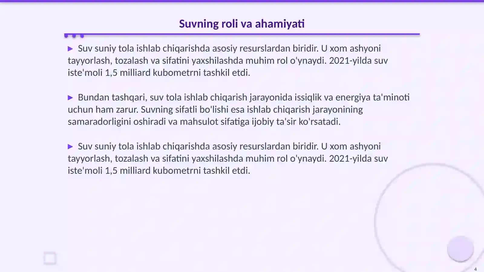 Suniy tola ishlab chiqarishda suvdan foydalanish 4