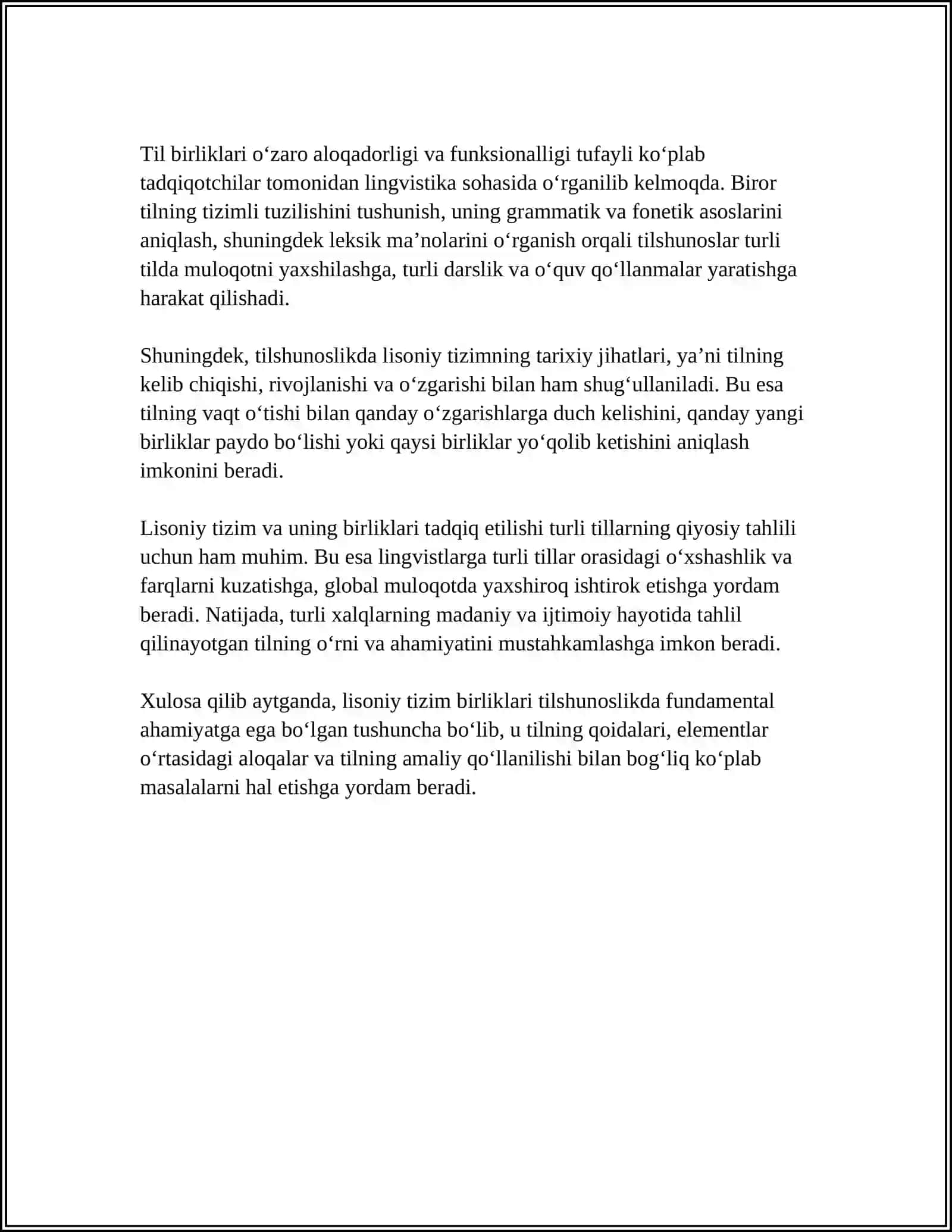 LISONIY TIZIM BIRLIKLARI. LISONIY MUNOSABATLARNING TIL TIZIMI VA BIRLIKLARIDA AKS ETISHI 4