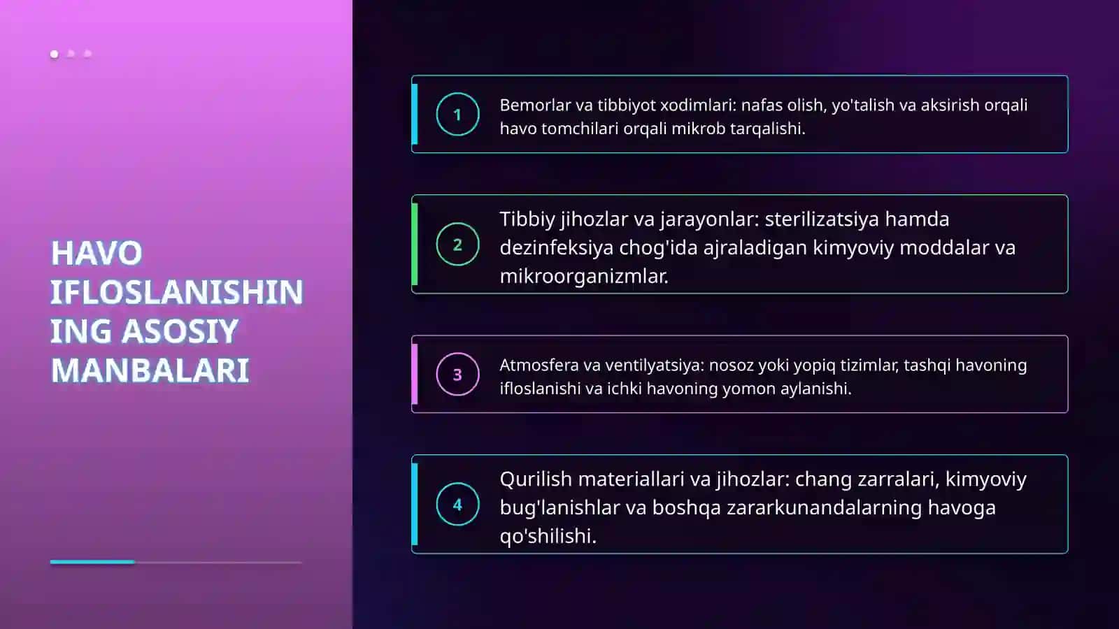 Kasalxona ichki infeksiyalarini kelib chiqishi uchun havo muhitining 4
