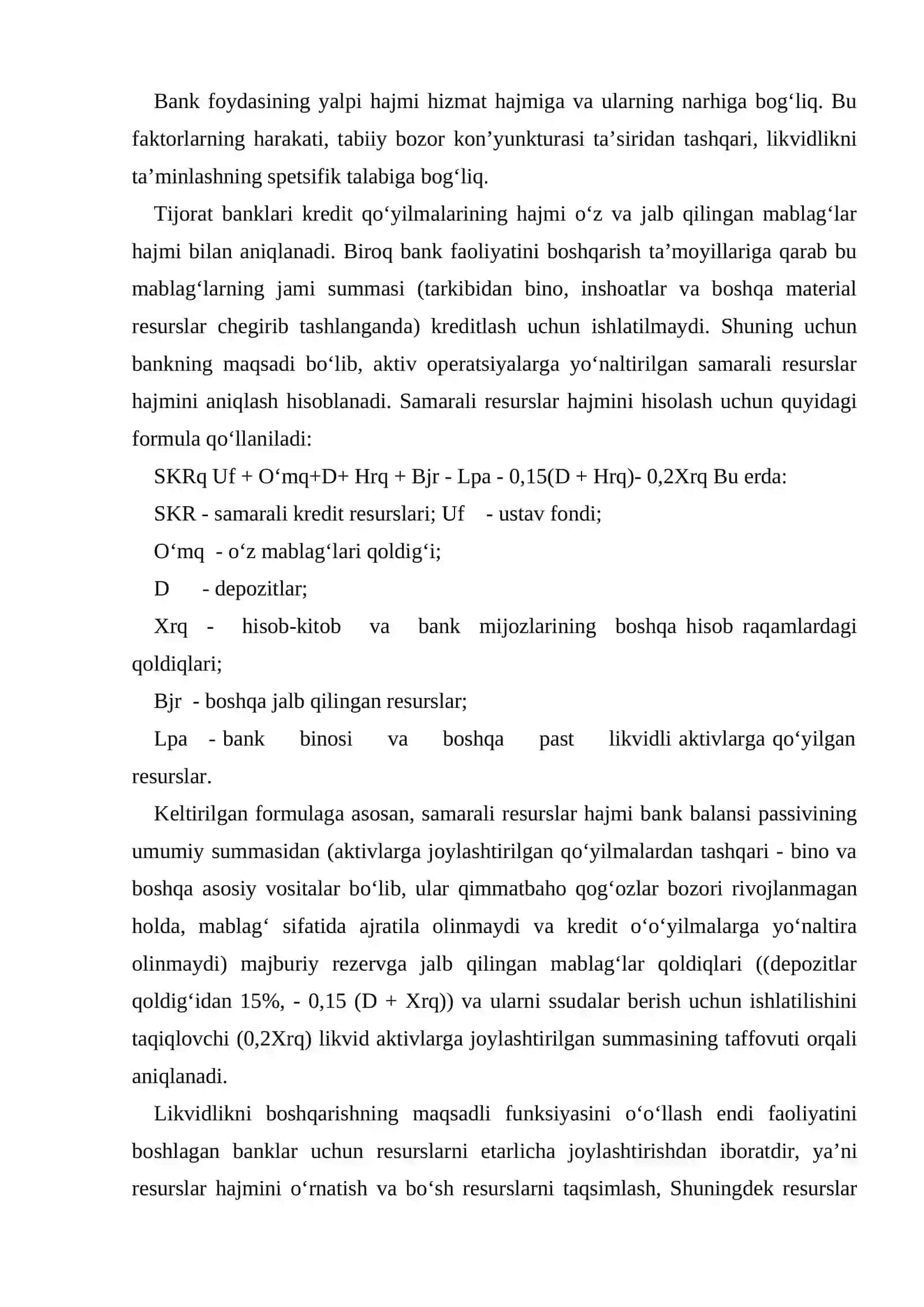Tijorat banklari resurslarining samaradorlik ko’rsatkichlari 4