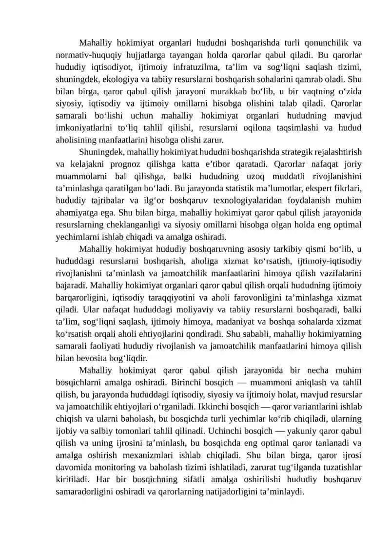 MAXALLIY XOKIMYATDA QAROR QABUL QILISH JARAYONINI TAXLIL QILISH MUAMMONI KENG TAXLIL QILISH 4
