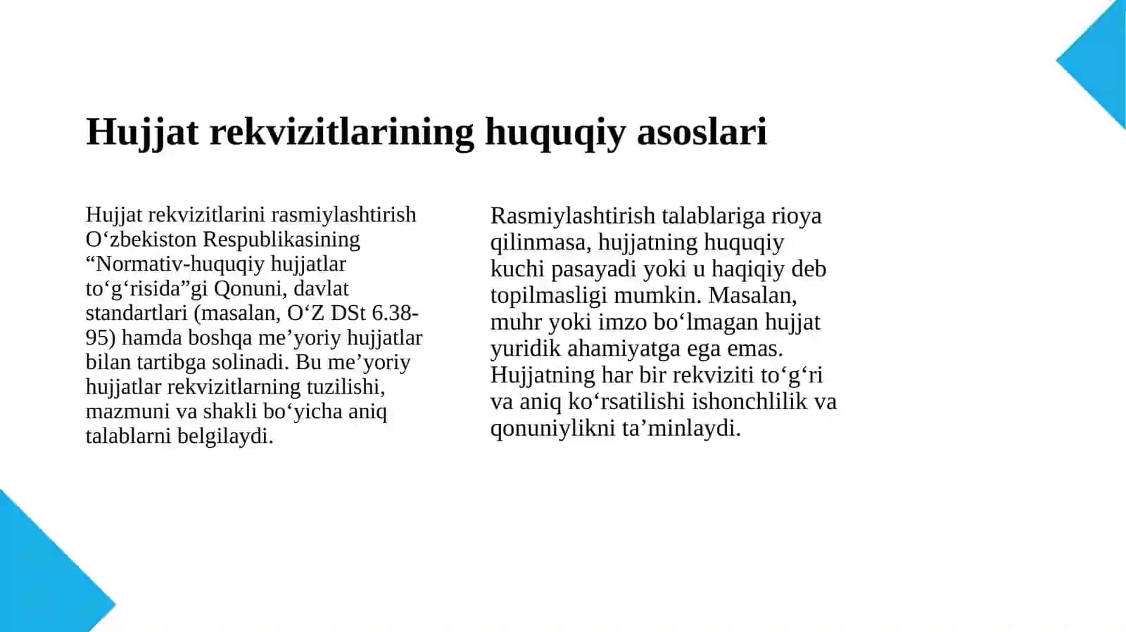 Hujjatlardagi zaruriy qismlar (rekvizitlar) va ularni rasmiylashtirish 4