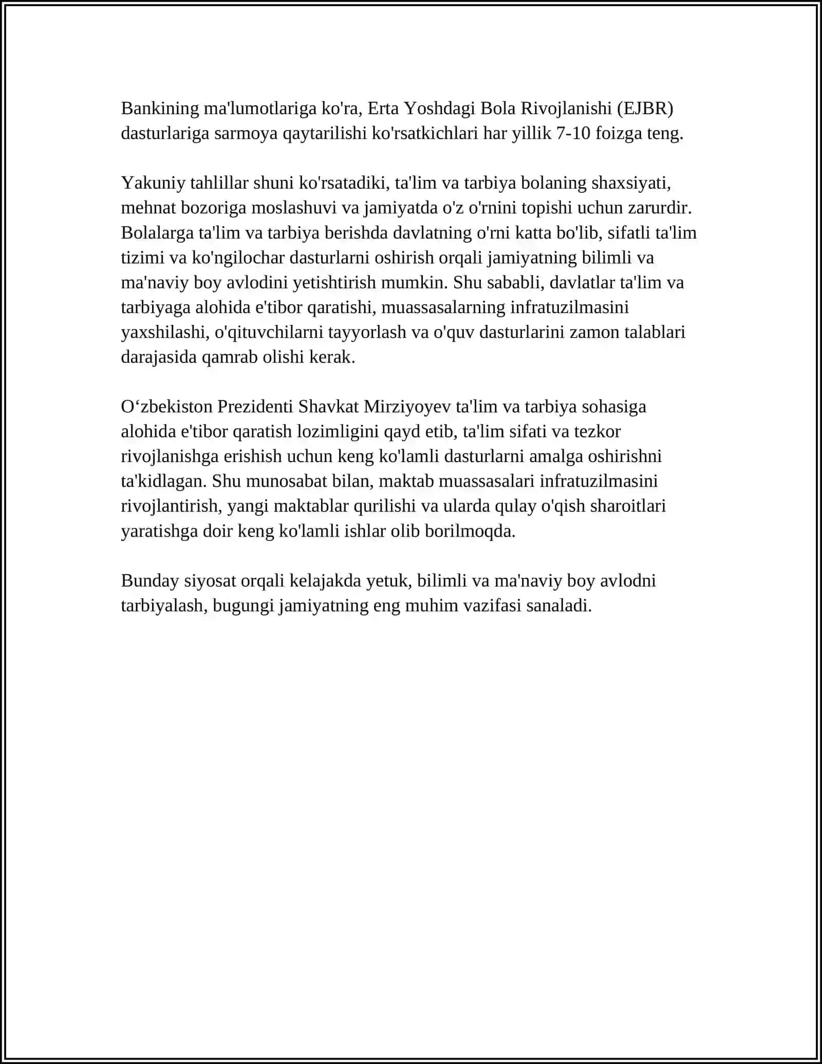 REFERAT Mavzu: TABIAT BOLALARNI HAR TOMONLAMA KAMOL TOPISHIDA ASOSIY OMIL SIFATIDA 4