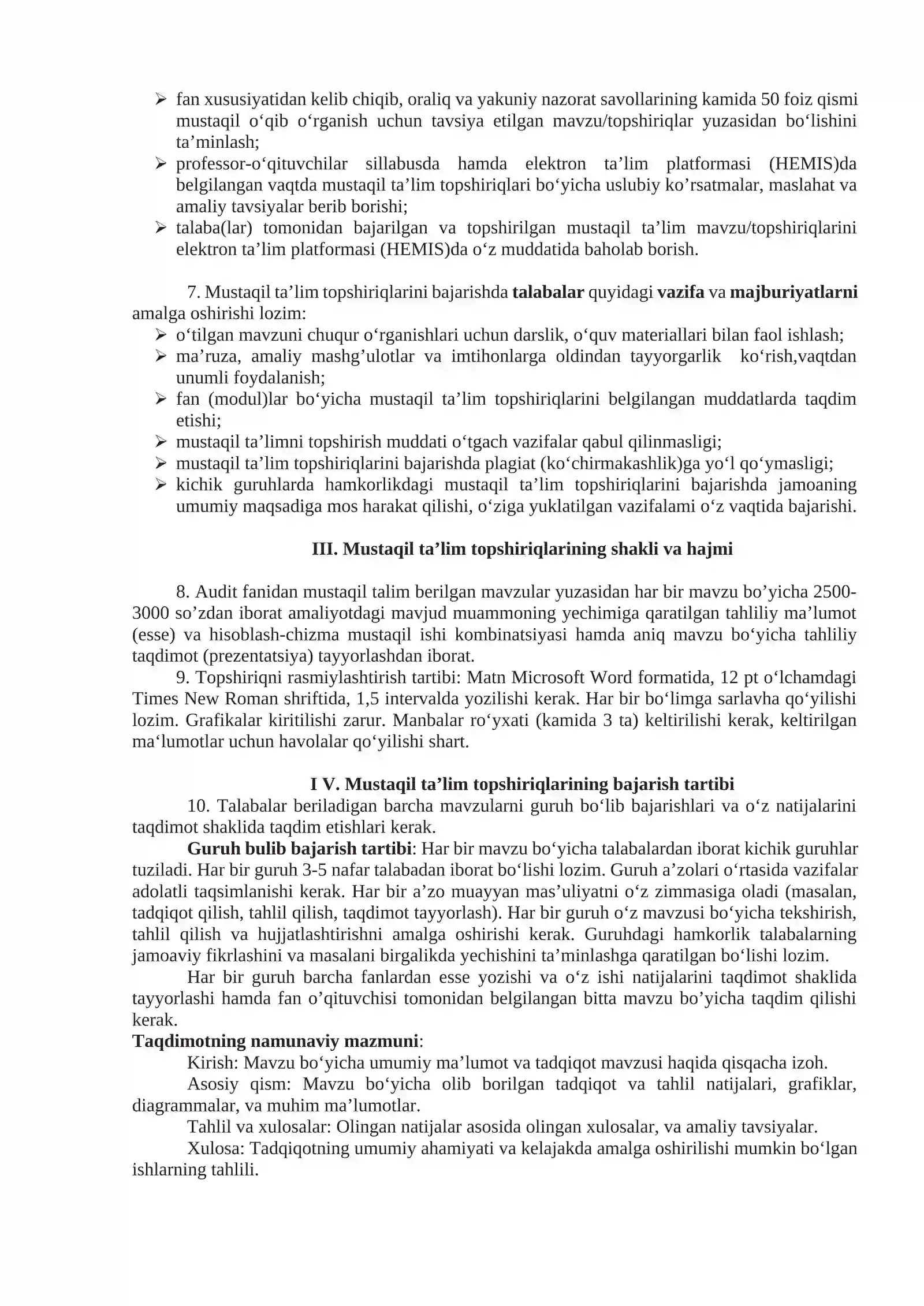 AUDIT fanidan talabalar mustaqil ta’limini tashkil etish boʻyicha USLUBIY KOʻRSATMA 4