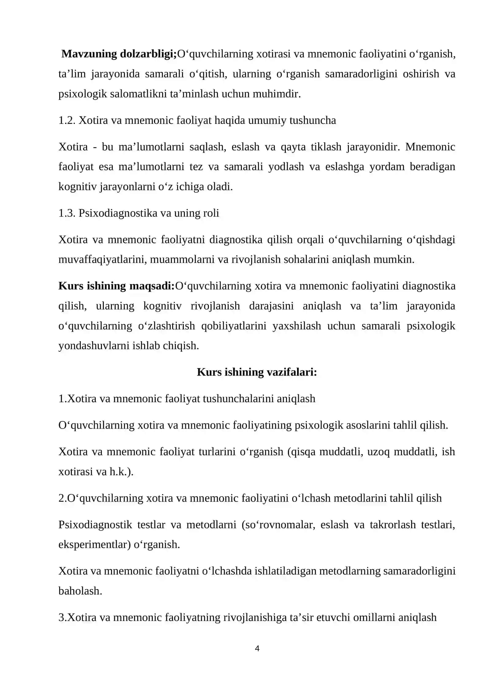 O‘quvchilarning xotirasi va mnemonic faoliyatini psixodiagnostika qilishning ahmiyati va turli usull 4