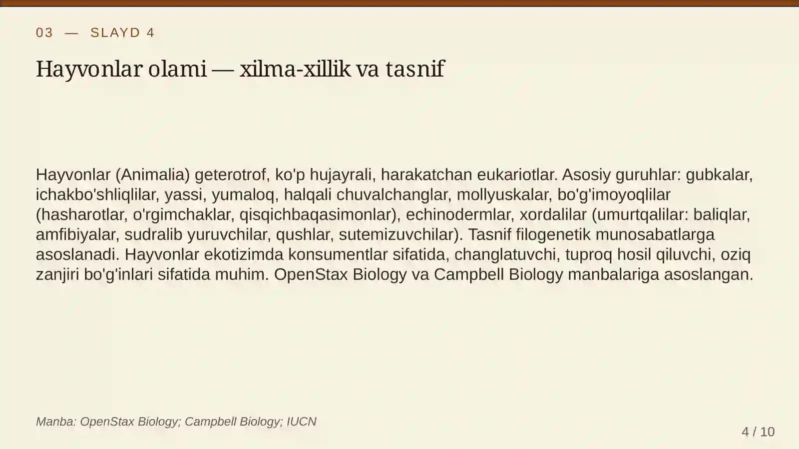 Hayvonlar olamining xilma-xilligi va tasnifi 4