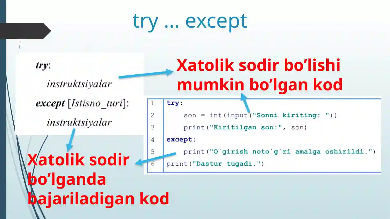 Python (Basic) Istisno holatlar bilan ishlash. 4