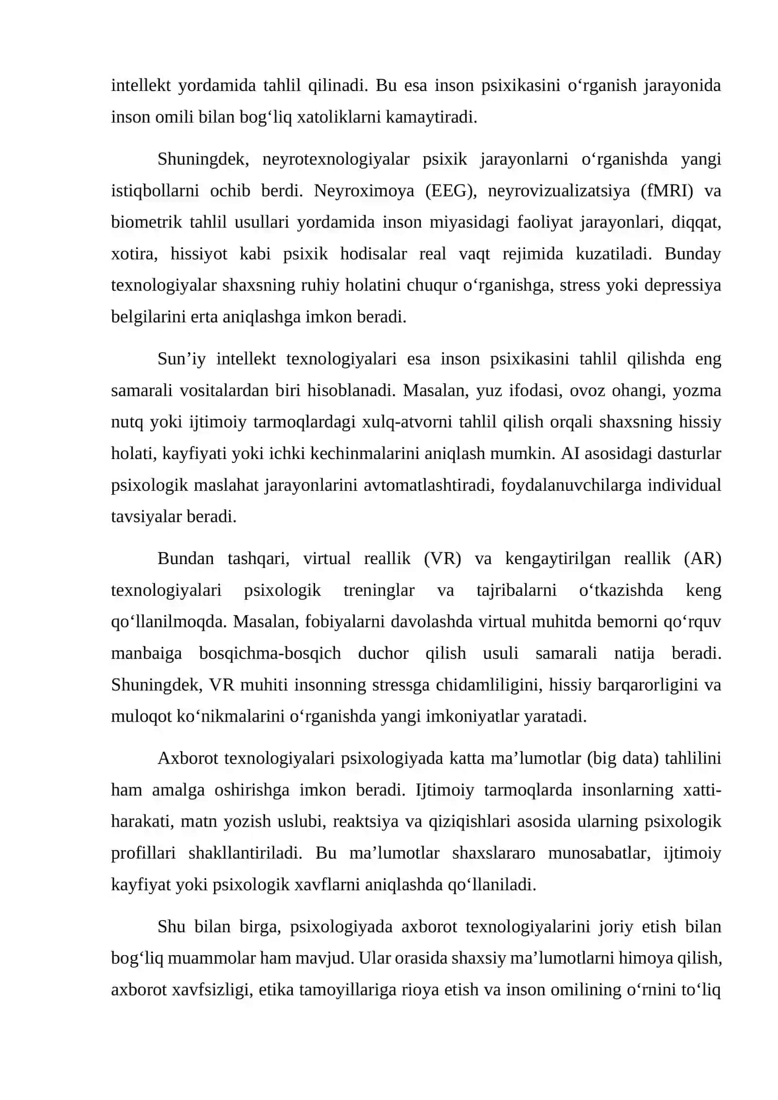 Axborot texnologiyalarining inson psixikasini o‘rganishdagi o‘rni 4