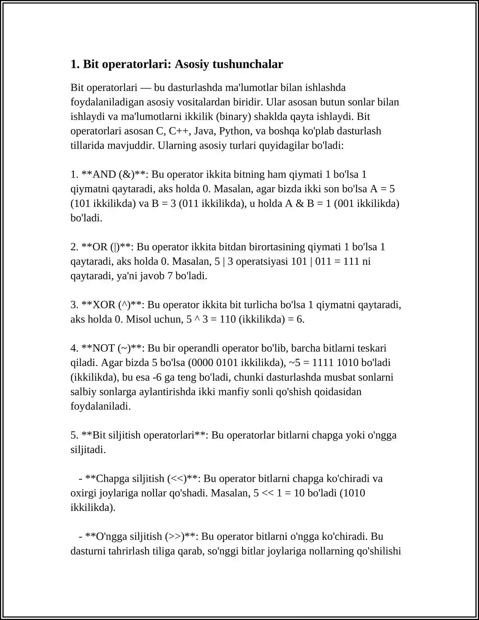 BIT OPERATORLARI BILAN ISHLASH 4