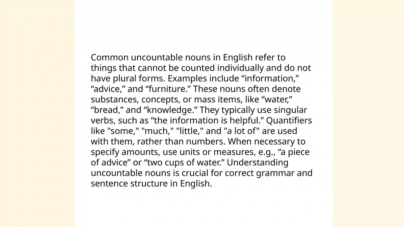 Uncountable noun 4