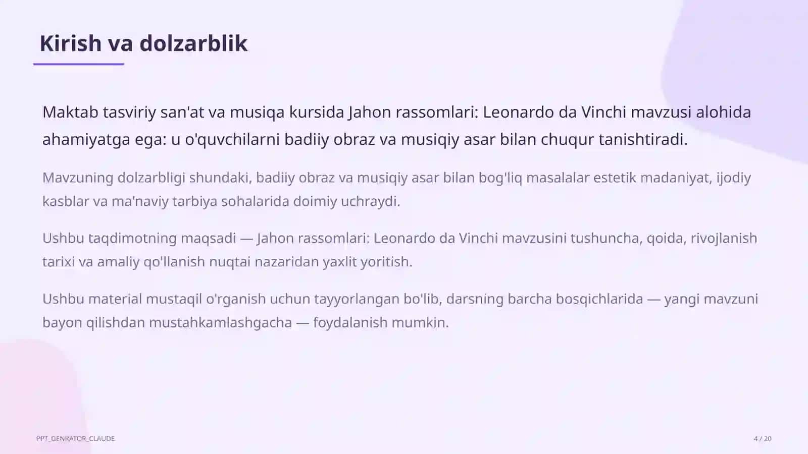 Jahon rassomlari: Leonardo da Vinchi (7-sinf) 4