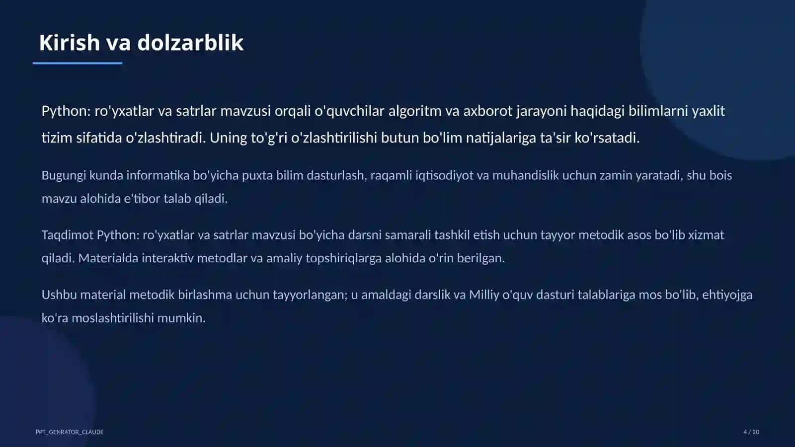 Python: ro'yxatlar va satrlar (9-sinf) 4