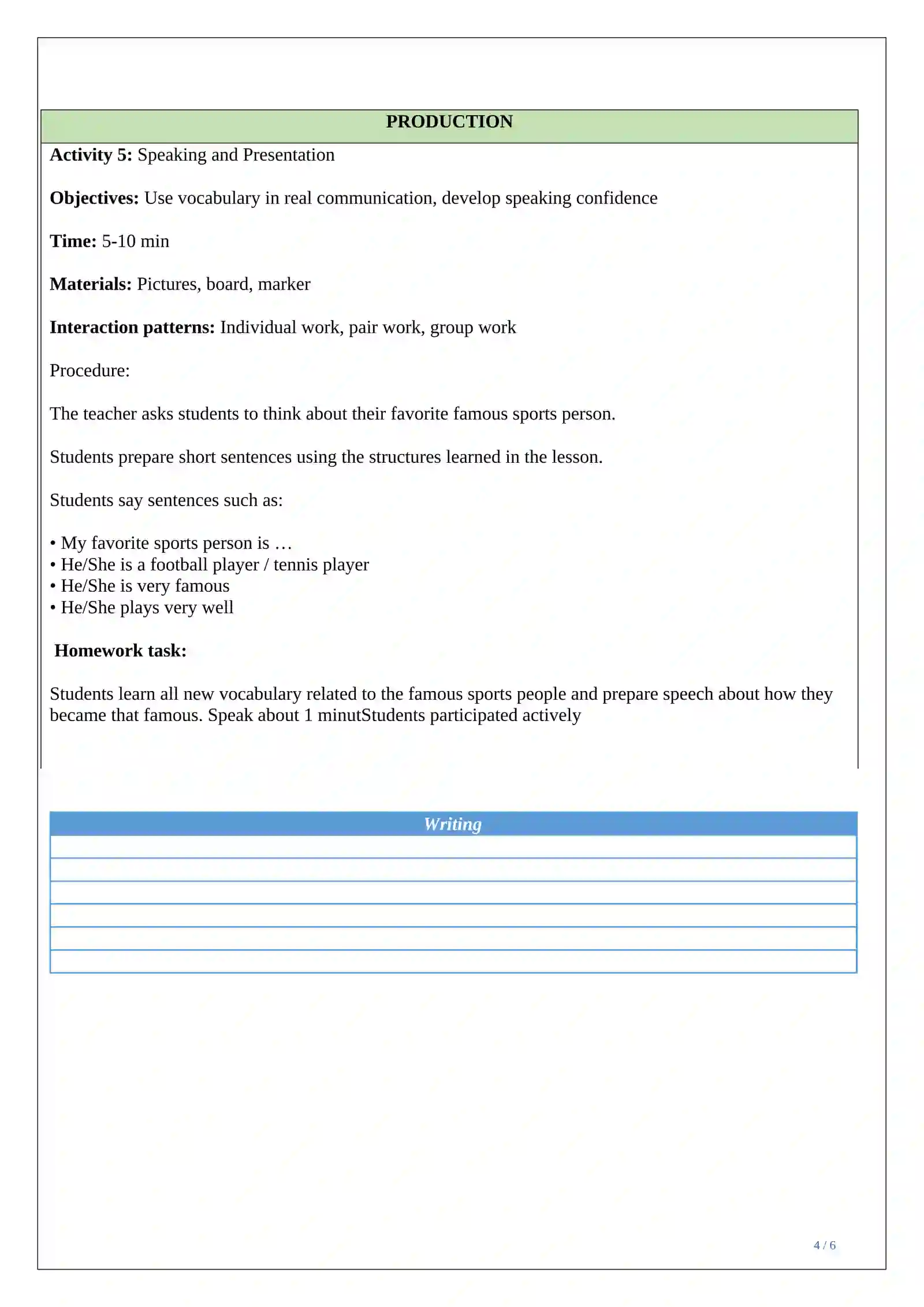 Lesson plan ESP Famous sports people 4