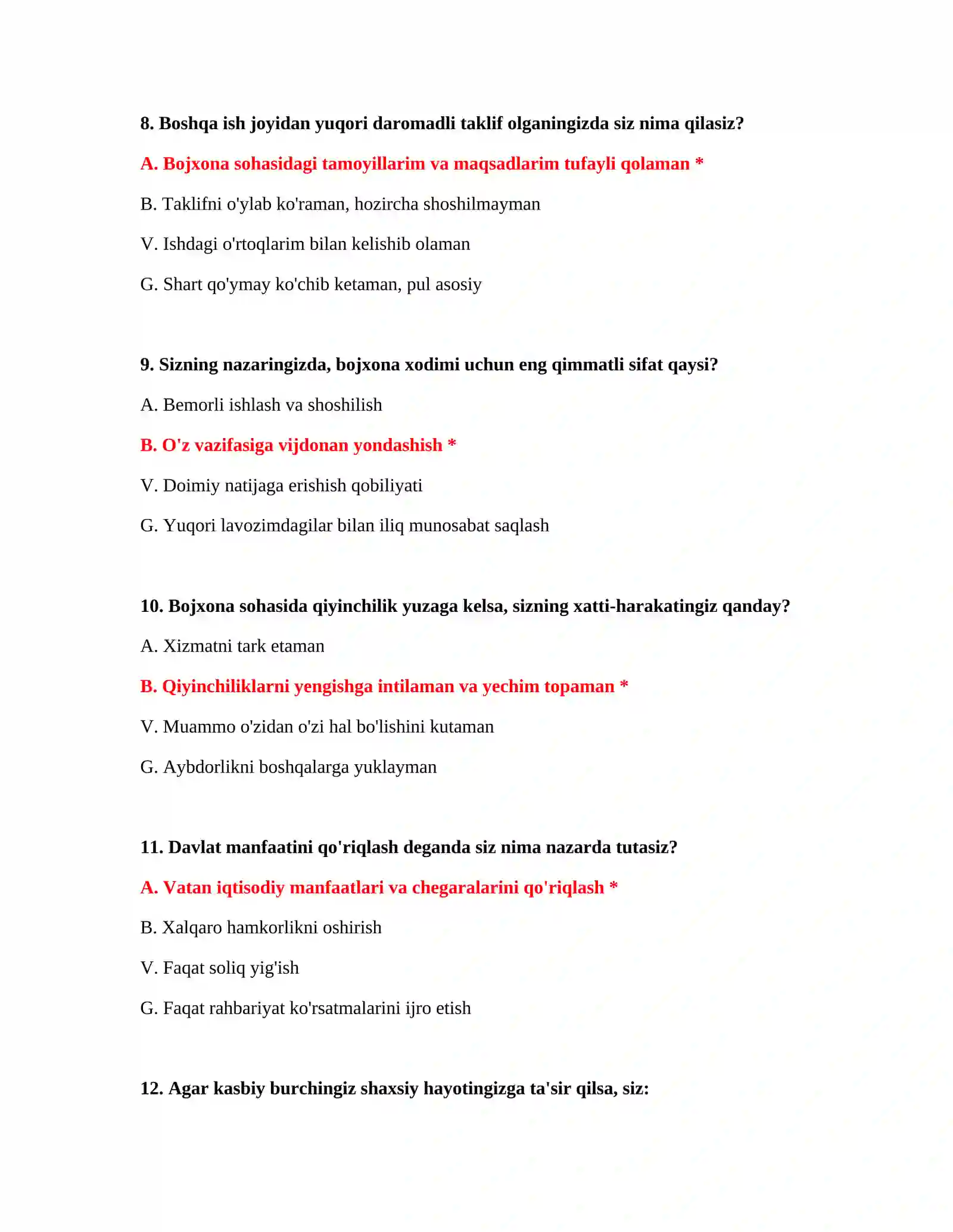 Bojxona iqtisodiyoti test savollari 4