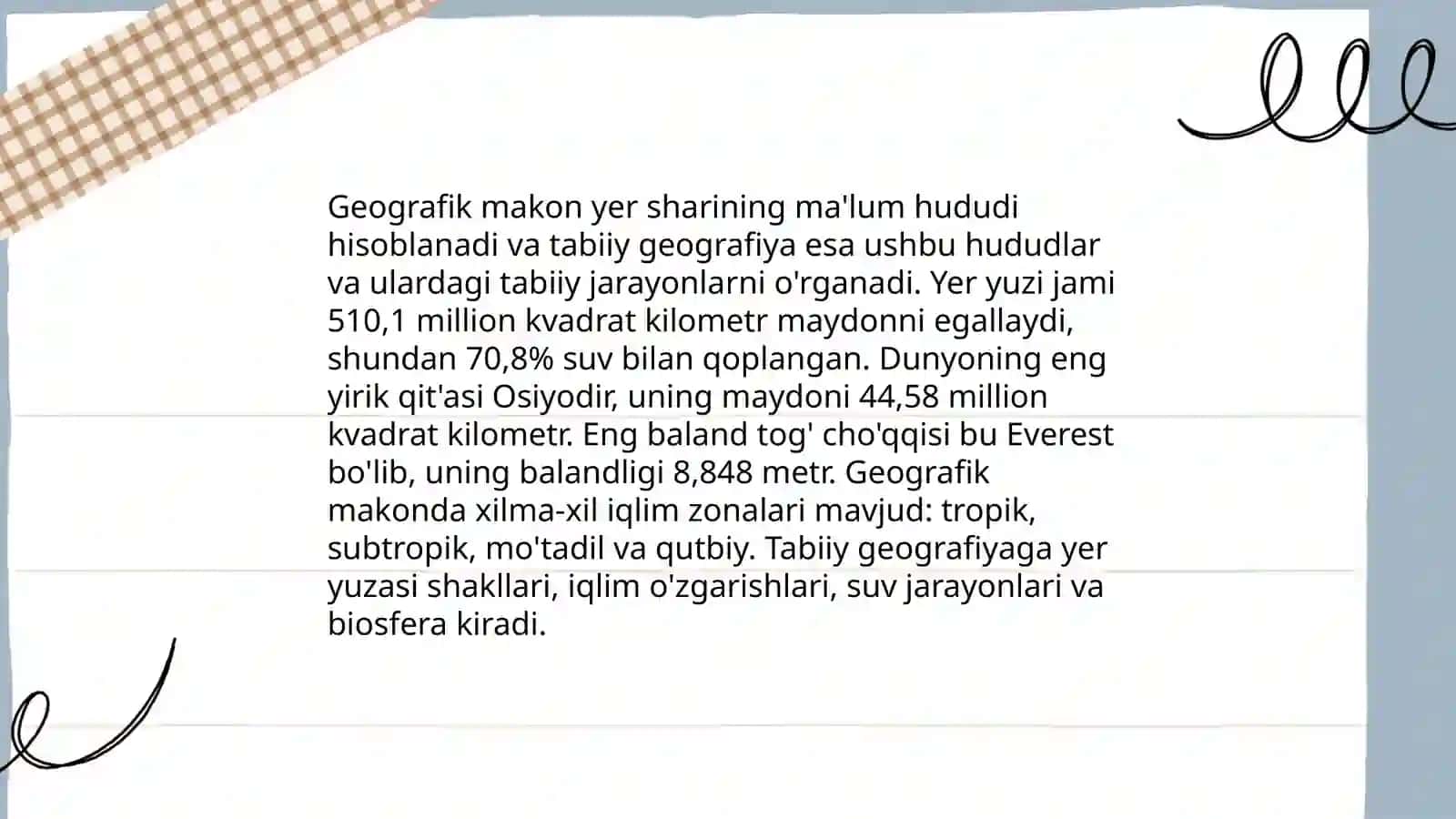 Tabiiy geografiyaning fanlar tizimidagi o'rni va tarkibiy qismlari 4