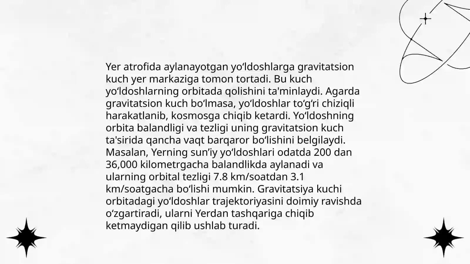 Sun'iy yo'ldoshlarning yer sirtiga nisbatan harakati 4