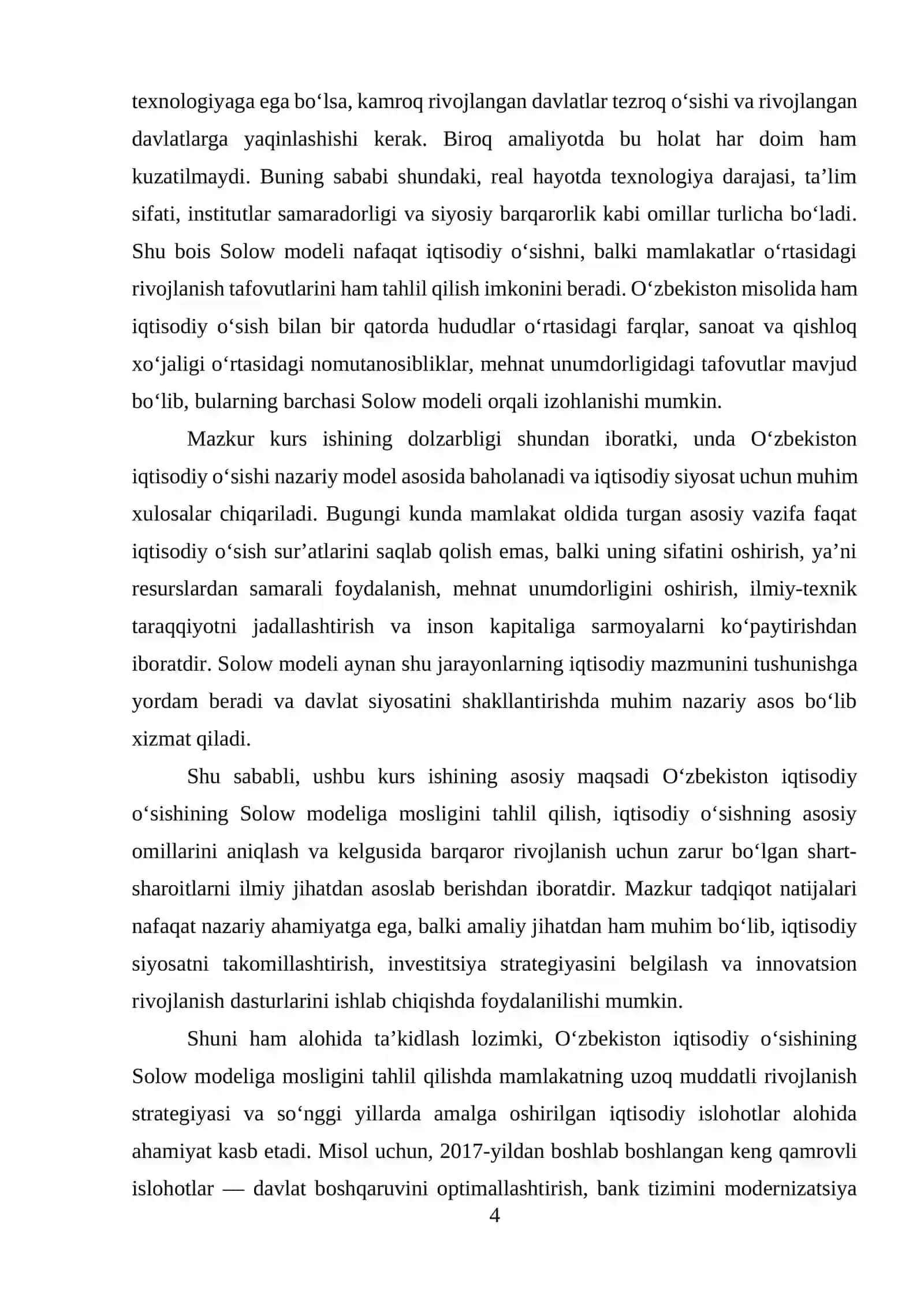 Solow O'sish Modeli bilan O'zbekistonda Iqtisodiy O'sishning Mosligi 4