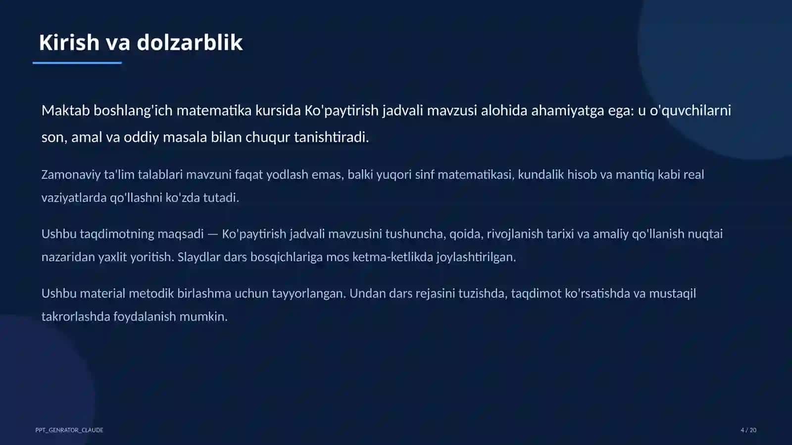 Ko'paytirish jadvali (2-sinf) 4
