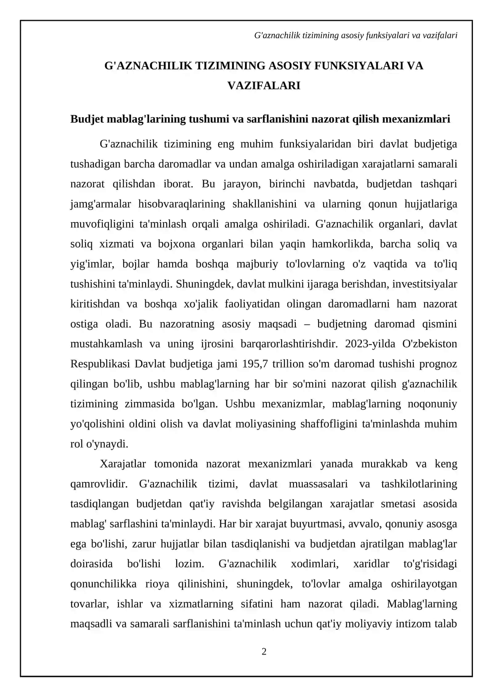 G’aznachilik tizimi va uning budjet ijrosidagi ro’li 4