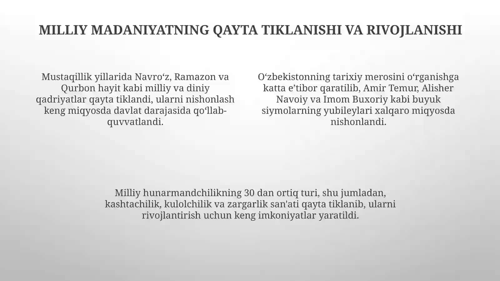Mustaqillik yillarida O'zbekistondagi manaviy va madaniy taraqqiyot 4