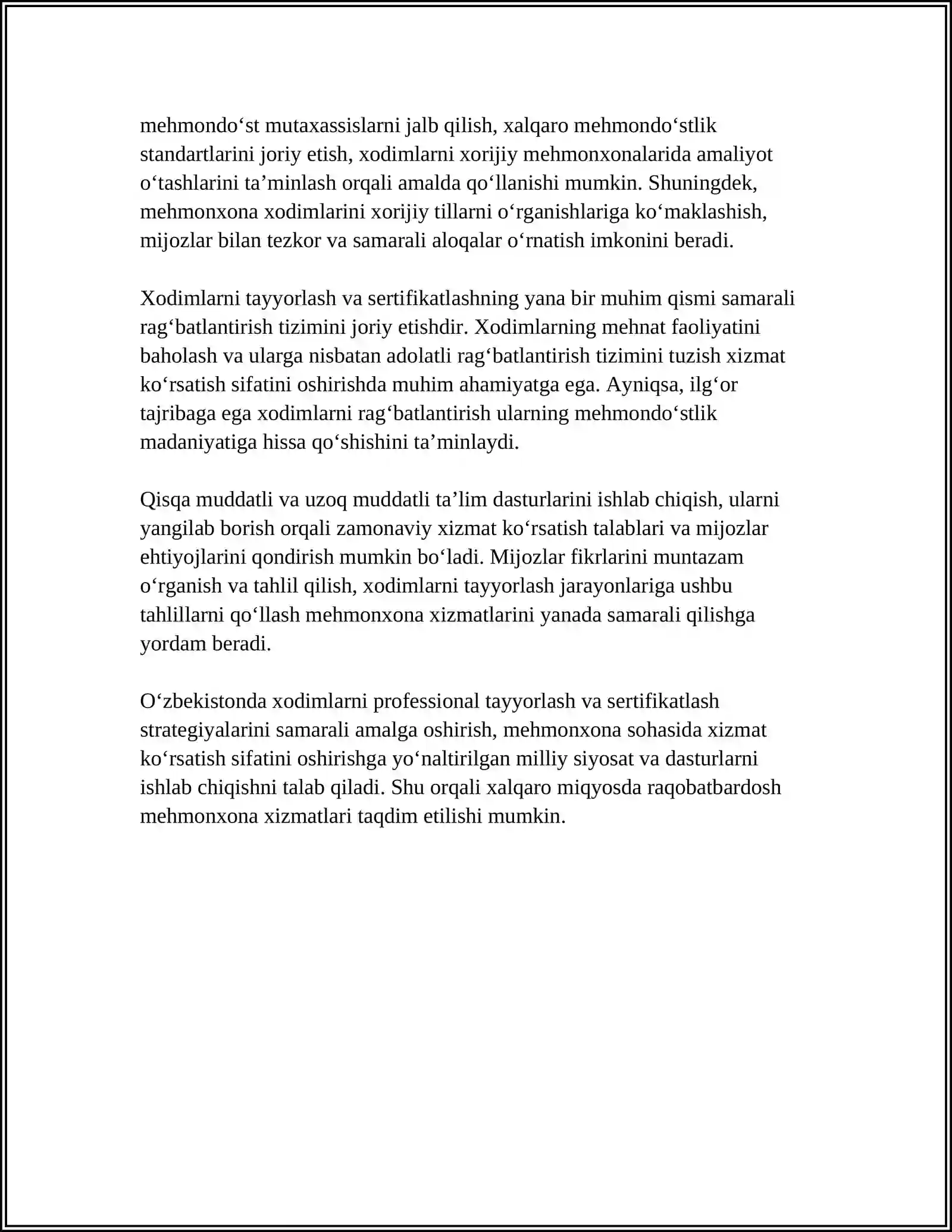MEHMONXONALARDA XIZMAT KO‘RSATISH SIFATINI OSHIRISH STRATEGIYALARI 4